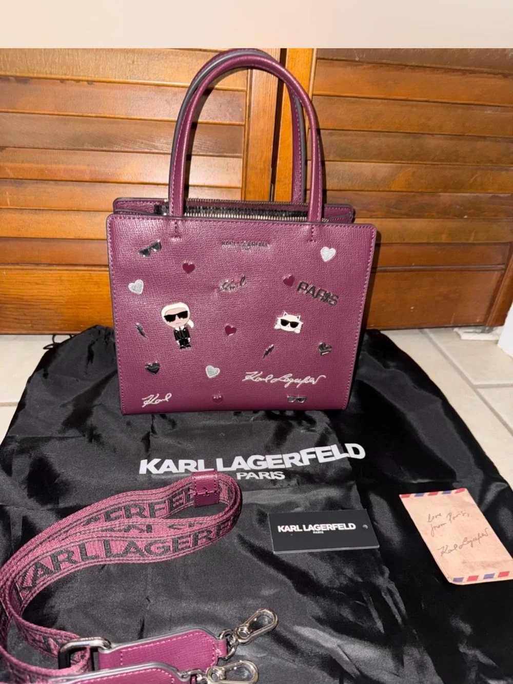 Karl Lagerfeld Plum Embellished Tote Bag - Picture 2 of 8